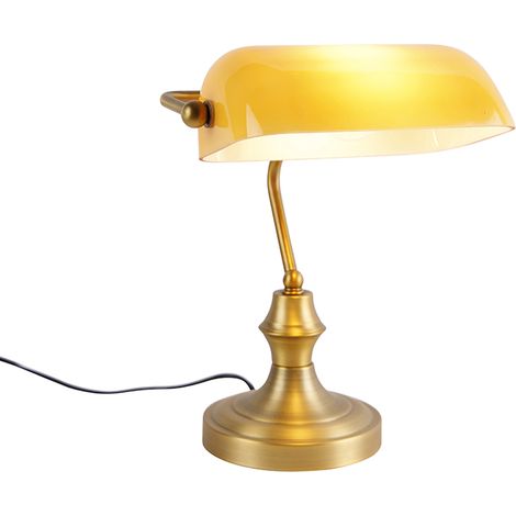 Classic Notary Lamp Bronze with Amber Glass - Banker