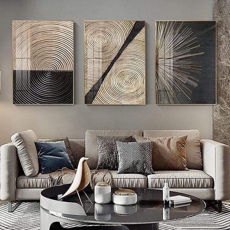 peinture Murale Abstraite En Or Noir Et Blanc, Anneaux Annuels, Affiche D'art Moderne En Ligne, Dcoration De Maison, Sans Cadre, 3 Pices (30x40 Cm (1/4)