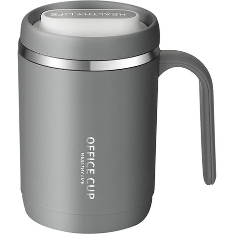 Tasse Isotherme en Acier Inoxydable 304 Grande Capacité avec Couvercle et Poignée Gris (1/5)