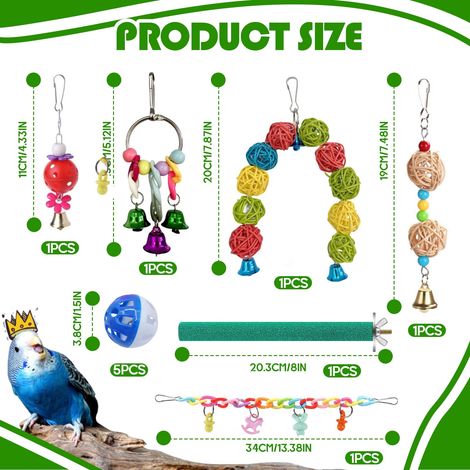Giocattoli per uccelli da 13 pezzi, giocattoli per pappagalli, accessori per gabbie per uccelli, gabbie per uccelli, per pappagalli, parrocchetti, calopsitte, passeri, canarini, rondini (1/4)