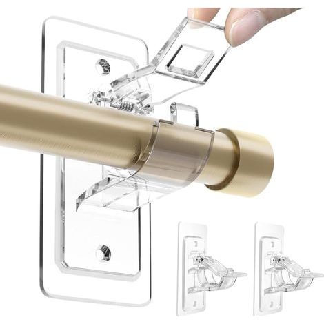 Set di 2 supporti per asta per tende: non è necessaria la foratura, adesivi in PET che non danneggiano la superficie, ganci regolabili senza chiodi per soggiorno e bagno. (1/5)