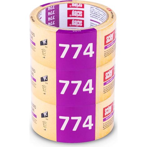 Scley 3x nastro biadesivo 48 mm x 10 m serie 774. Nastro per moquette e adesivo universale per vetro, plastica, legno e metallo. Alta tenuta per fissaggio sicuro su diverse superfici.
