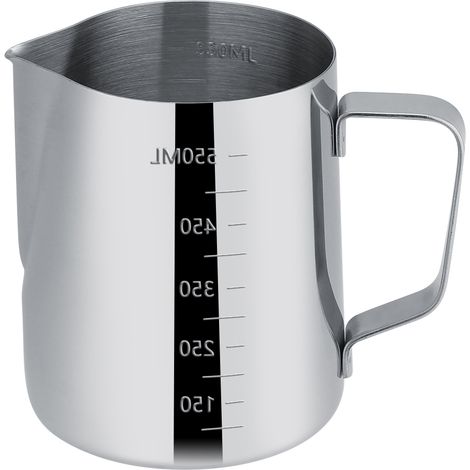 Pichet à lait en acier inoxydable 600 ml avec doseur intégré, idéal pour les tasses à expresso et les mousseurs à lait. (1/5)