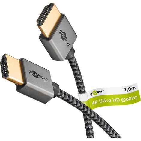 goobay Cable HDMI delgado alta velocidad con Ethernet, 1m / 4K (3840 x 2160) UHD @ 60hz con hasta 18 Gbit/s, transmisión audio y vídeo para, por ejemplo, PlayStation 5, Xbox ONE o Fire TV, 75752