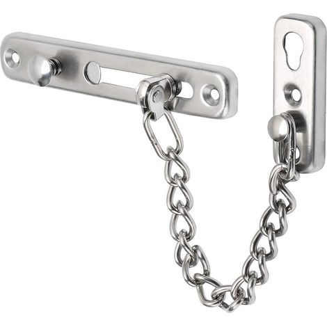 Cadenas monobloc à chaîne - Chaîne de porte en acier inoxydable 304 - Cadenas à chaîne avec ressort de sécurité et bouton-poussoir antivol