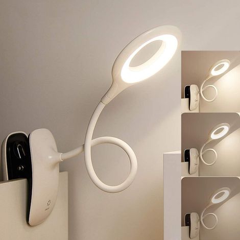 Lampada da lettura con clip per libri Lampada da lettura con morsetto ricaricabile per letto, lampada da tavolo con clip a collo di cigno flessibile a 360° per lettura notturna, ufficio, libro (1/5)