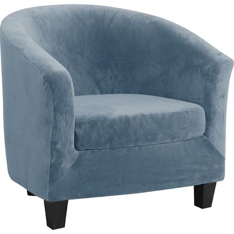 Velours Housse de Fauteuil Club Ensemble de Deux Pièces Housse de Fauteuil Extensible Housse Fauteuil Salon Fauteuil Cabriolet Tub Chair avec Housse de Coussin, Gris Bleu