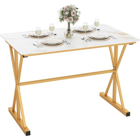 COSTWAY Sintered Stone Dining Table 44” Rectangular Kitchen Table w/ Metal Frame (1/5)
