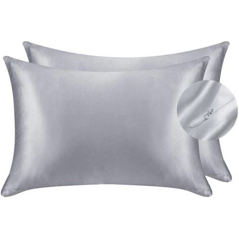 Taie d'oreiller en satin soyeux pour cheveux et visage - Lot de 2 - Anti-rides - Fermeture éclair dissimulée - 50 x 75 cm (1/5)