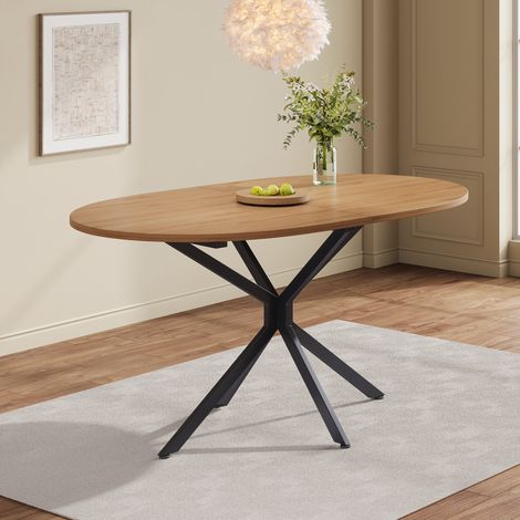 CHICFURN Mesa de comedor ovalada 120 x 80 x 75,5 cm MDF natural, patas de metal, 4-6 personas (1/5)