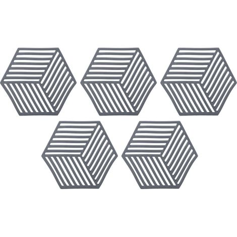 5 Pièces Sous-verres en Silicone Hexagonaux Résistants à la Chaleur pour Boissons et Plats Chauds, Gris (1/5)