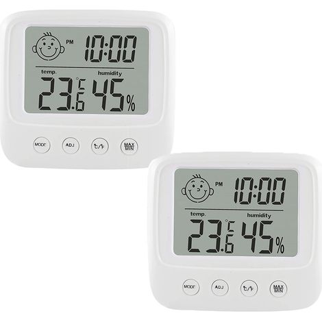 Hygromètre blanc, thermomètre d'ambiance, capteur d'humidité et de température ambiante, grand écran LCD numérique, 2 pièces (1/5)