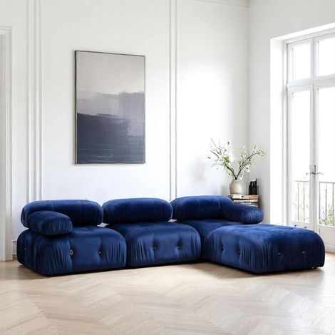 Canapé d'angle modulable bleu nuit - tissu velours RONDA (1/5)