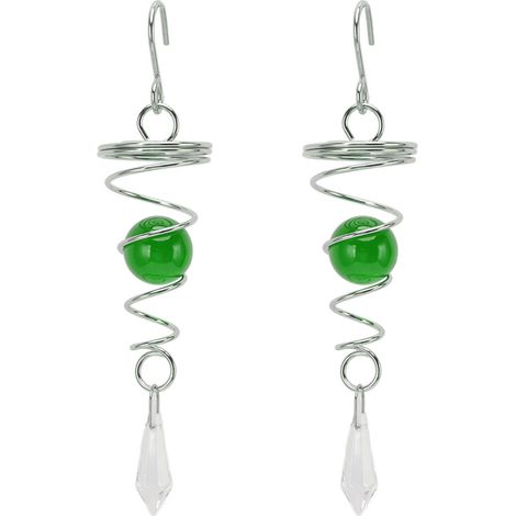 Lot de 2 carillons éoliens en spirale verte avec stabilisateur et boule de jardin, en acier inoxydable. (1/5)