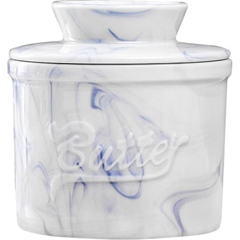 Ceramic Butter Dish, French Butter Dish, Butter Dish with Lid, for Butter (Blue Texture) (1/3)