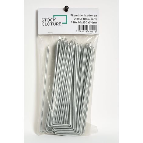 STOCKCLOTURE Piquets de Fixation Sol en U 15cm - Lot de 100 - Acier Galvanisé Ø3mm Largeur 4cm - Agrafes Ancrage pour Toile Paillage Bâche Filet Gazon Synthétique Jardin (1/5)