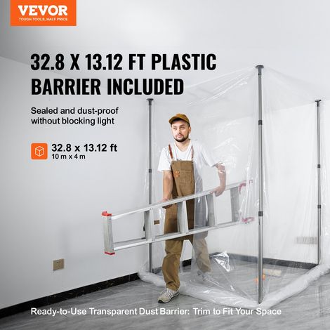 Porte Anti-Poussière 10 x 4 m, Kit Barrière Anti-Poussière avec 4 Poteaux Télescopiques, Sac de Transport et Film Plastique, Idéal…