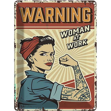 Plaque en métal 40x30 cm Pin-up avertissant les femmes au travail Pin-up (1/5)