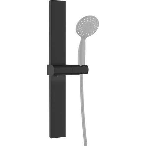 Barre de Douche sans Perçage, Colonne de Douche avec Adhésif, Barre Douche en Métal avec Support de Pomme de Douche, Hauteur et Angle Réglables à 120°, Installation par Collage ou Perçage, Noir (1/5)
