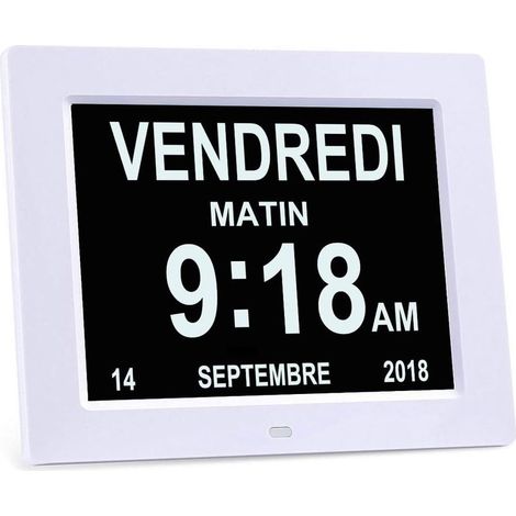 Horloge numérique 8' avec calendrier Affichage clair jour, mois, semaine Fonction variateur de nuit Pour seniors et Alzheimer (1/5)