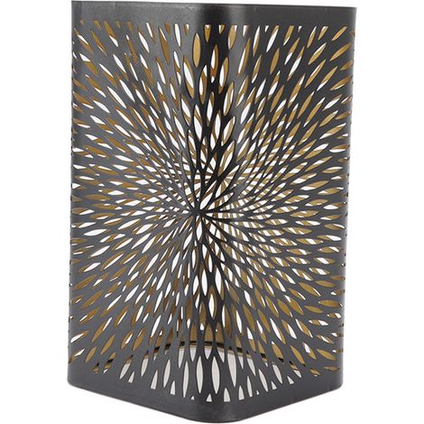 Moderner Lampenschirm aus Schmiedeeisen, durchbrochenes, skulpturales Design, quadratische Metallform mit Mustern, für Tischlampe, E27/E26 Fassung (graviertes Muster: Feuerwerk) (1/5)