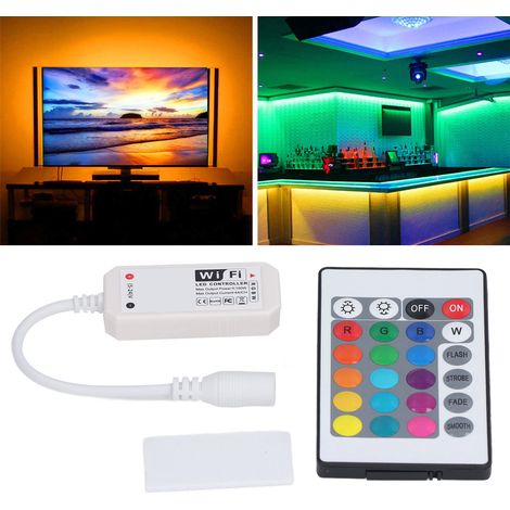 Contrôleur LED musical intelligent WIFI à cinq broches, télécommande sans fil 2,4 GHz à 24 touches, variateur de bande lumineuse RGBW couleur. (1/5)