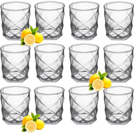 Set di 12 bicchieri per bevande, acqua, cocktail, capacità 330 ml, con motivo geometrico. (1/5)