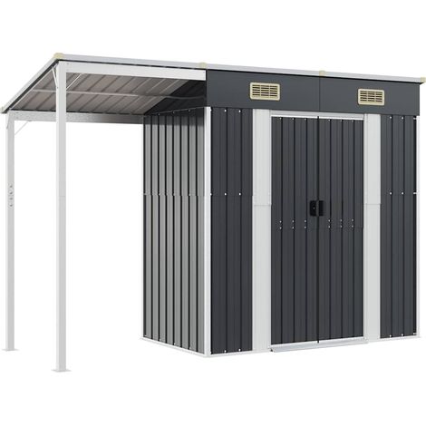 Vidaxl – Abri de jardin métal anthracite 277x107x181 cm – Acier galvanisé – Toit prolongé pour rangement bois – Ventilation intégrée