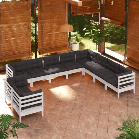 10-tlg. Garten-Lounge-Set mit Kissen Weiß Massivholz Kiefer vidaXL (1/5)