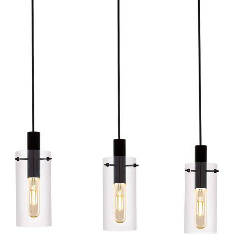 Lampadario a Sospensione Vetro Lampada 3 Luci E27 Moderno Nero Montefino EGLO (1/5)