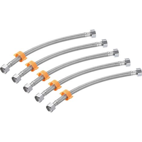 Lot de 5 raccords d'alimentation pour robinet G1/2 femelle x tuyau en eau tressé 30,5 cm (12 pouces) (1/5)