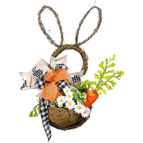 Couronne de fleurs en forme de lapin (sans guirlande lumineuse) - Décorations de Pâques - Couronne de fleurs en forme de lapin - Décoration de porche (1/2)
