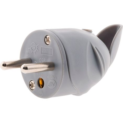 Fiche mâle coudée 16A 2P+T - gris - Zenitech