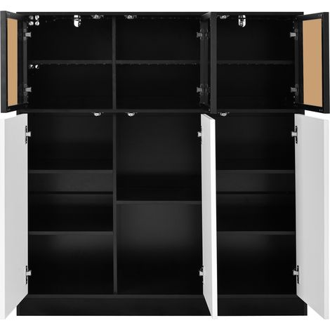 Aparador con puertas de cristal y puertas blancas 100 x 40 x 105 cm negro y blanco con iluminación (1/5)