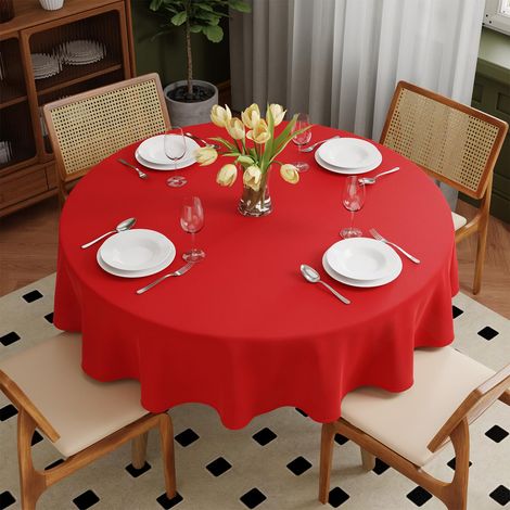 Nappe lavable ronde Ø160cm en polyester, résistante aux rayures, protection anti-taches, chemin de table pour l'extérieur, vaisselle pour jardin, salle à manger, fêtes et ménage, rouge (1/5)