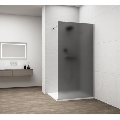 ESCA CHROME Panneau de verre de douche monobloc, montage mural, verre fumé mat, 800 mm (1/4)