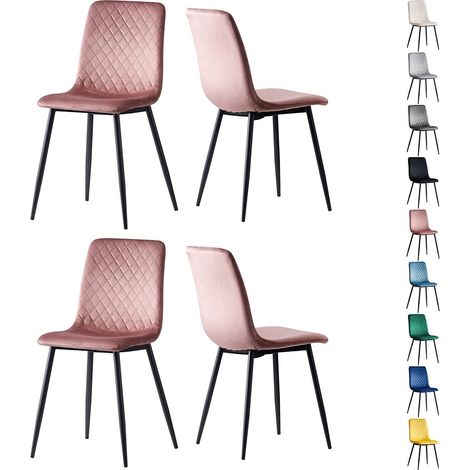 Set of 4 Designer Velvet Fabric Dining Chairs Metal Legs Lexi Chairs PINK (1/5)