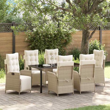 Set da Pranzo per Giardino con cuscino 7 pcs Beige polyrattan vidaXL (1/5)