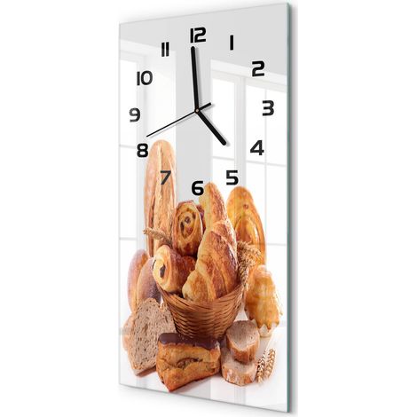 Horloge Murale Verticale Sans Bruit Verre Trempé Chambre Bureau Pain dans le panier 30x60 cm (1/5)