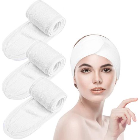 Headband - Velcro Adjustable - 60 Cm - For Facial Care Beauty Bathing - White - 3 Pieces (1/5)
