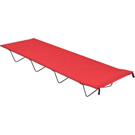 Lit de camping Relax Transat de jardin Chaise longue pliable 180x60x19 cm Tissu Oxford et acier Rouge -FR61769 (1/5)