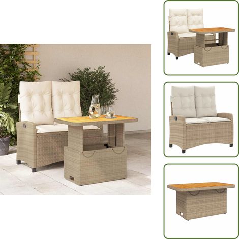 The Living Store Ensemble à manger de jardin et coussins 2 pcs beige poly rotin - Banc de jardin (1/5)