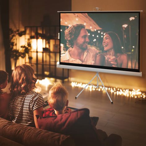 Feuille de projecteur 4K HD 16:9 84 pouces avec trépied pliable - cinéma - grand angle 160° - pour maison - hauteur réglable - blanc