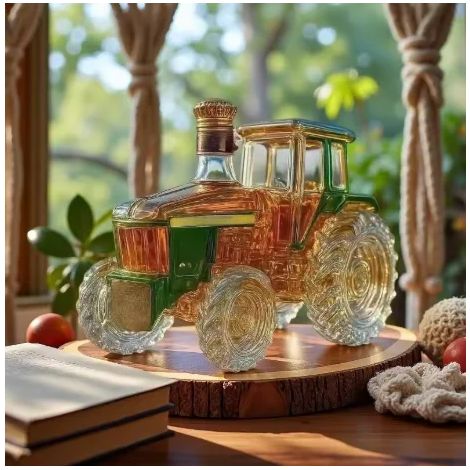 Carafe à whisky en forme de tracteur rouge (verte), bouteille en verre originale sur le thème de la ferme, idéale pour la décoration de bar et les cadeaux pour les agriculteurs. (1/5)