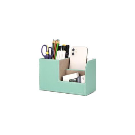 Organiseur de bureau en cuir PU, porte-stylo compact, vert menthe (1/5)