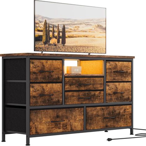 Commode de rangement,Commode Chambre,avec Prises,LED,avec 8 Grands Tiroirs Commode Rangement, Chiffonnier pour Salon, Couloir, Chambre, brun rustique (1/5)