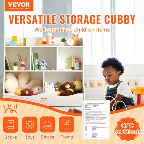 Meuble de Rangement pour Enfants 3 Niveaux, Bibliothèque à 5 Cases, Étagère de Rangement en Bois Blanc, Organisateur des Jouets Liv… (1/5)