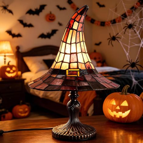 Lampe de sorcière magique en vitrail à LED, veilleuse en résine noire avec prise USB, petit ornement