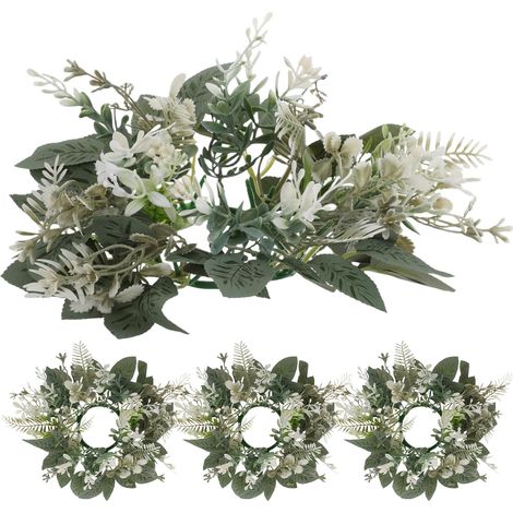 4 Anneaux de Bougie en Eucalyptus Artificiel - Couronne de Feuilles Vertes - Guirlande de Fleurs artificielles - Décoration champêtre pour Cuisine, placards, chaises de Salle à Manger (1/5)