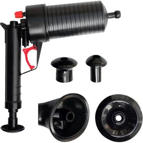Déboucheur de toilettes à air comprimé, outil de nettoyage de canalisations d'évier, outil professionnel de débouchage de tuyaux avec ventouse (noir) (1/4)